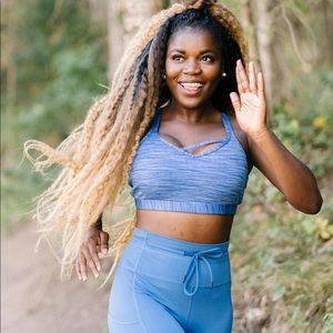 SET🌙CalmBlue Luxe Strappy Bra,Drawstring Leggings